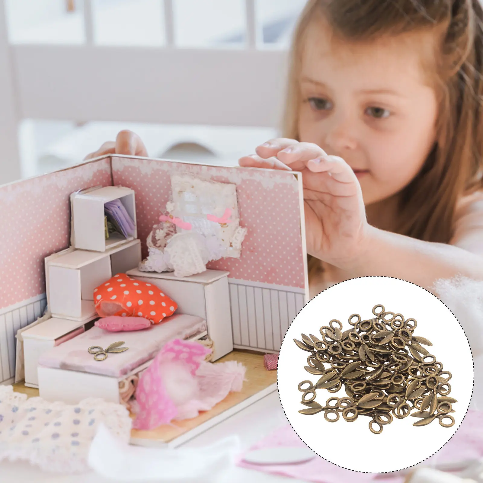 

50Pcs Miniature Metal Scissors Tiny Realistic Sewing Tools Vintage Style Dollhouse Decorations Micro Landscape Crafting