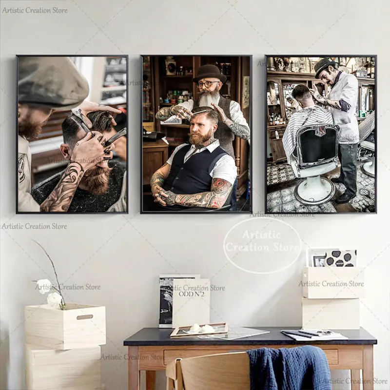 Men Hairstyle Posters Hair Hairdressing Vintage Haircut Canvas Painting Wall Art Prints Pictures Hair Salon Barber Shop Decor