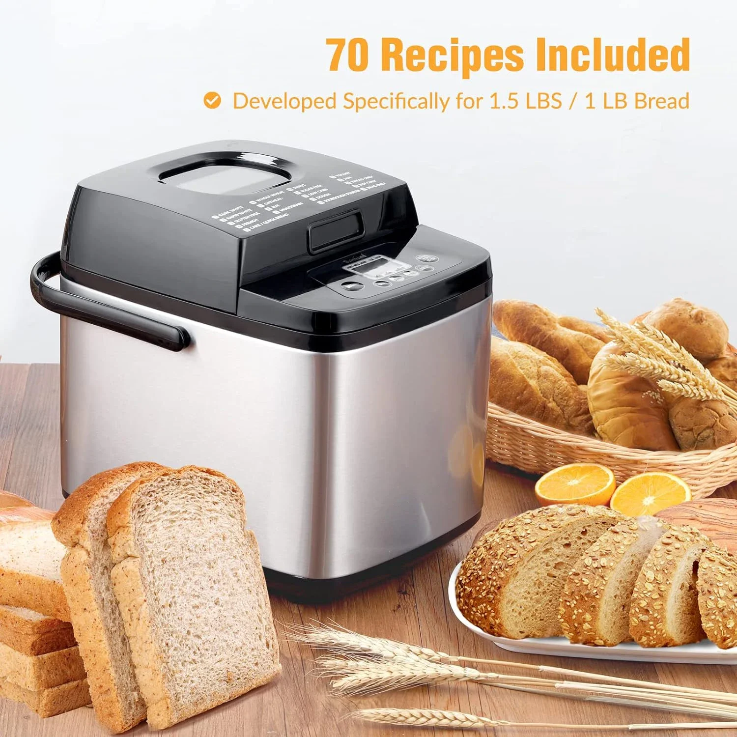 19 In 1 Programs Fully Automatic Multifunctional 1.5LB Bread Maker Stainless Steel Bread Maker Machine