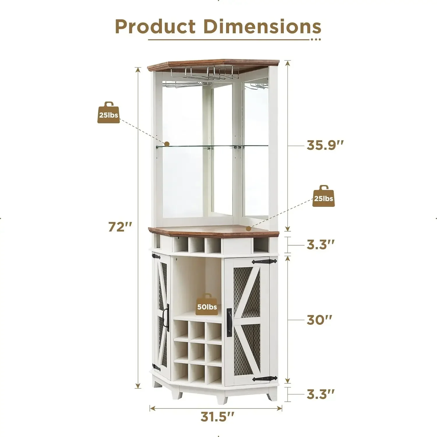 OKD Corner Bar Storage Cabinet, 72" Tall Farmhouse Wine Bar Cabinet w/Barn Door & Adjustable Shelf, Home Bar Cabinet w/LED Light