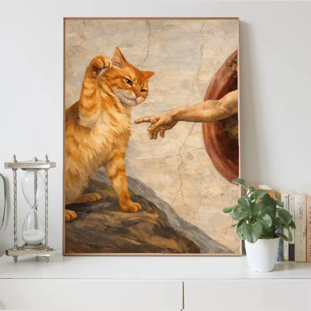 God Hand Katzen- und Hunde-Scherz-Canvas-Gemälde Katze leckt Fingerabdrücke Lustiges Tier-Wandbild Poster Bild Dekoration Wandgemälde Cuadros – Detail 5