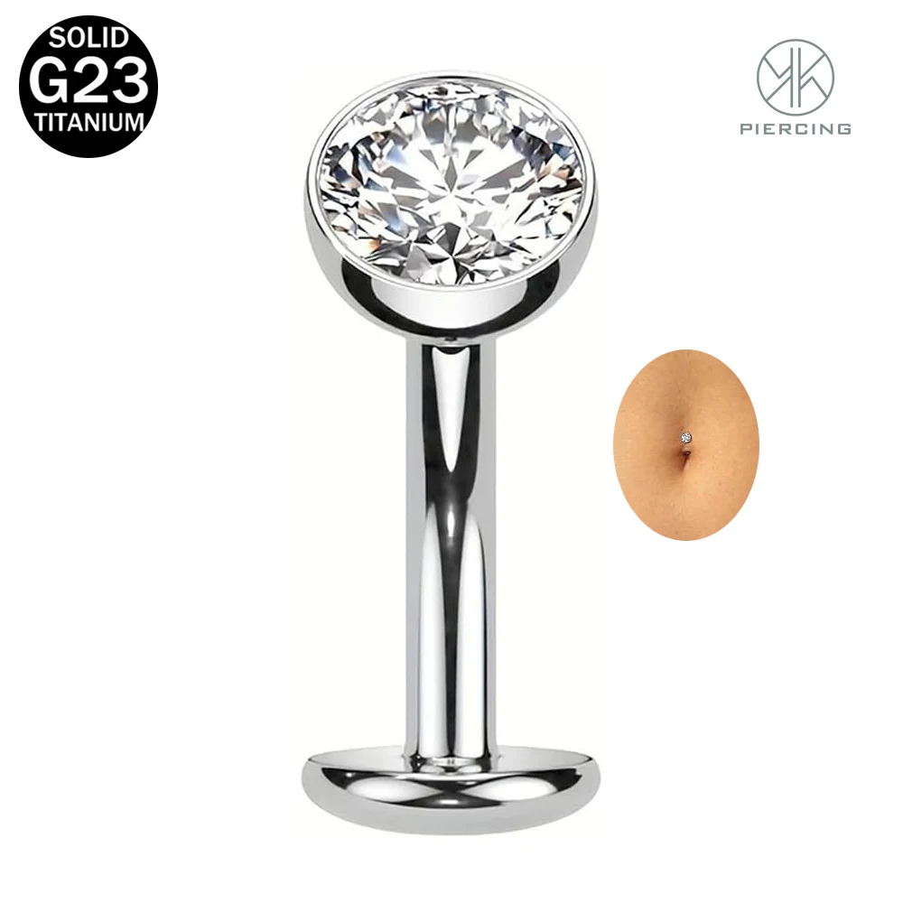 14G Crystal CZ Belly Button Ring G23 Titanium Flat Back Curved Navel Ring Internally Threaded 8mm/10mm/12mm Piercing Jewelry