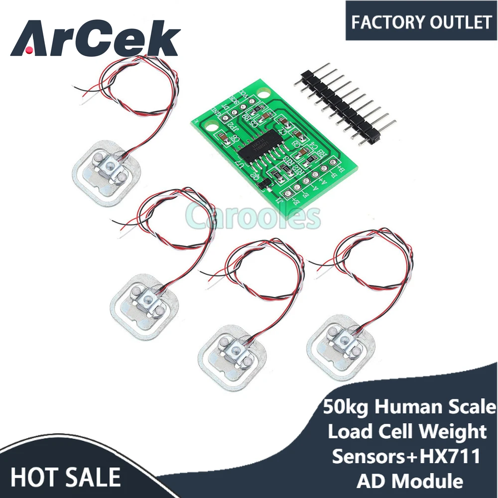 

4Pcs 50kg Human Scale Load Cell Weight Sensors+HX711 AD Module Body Load Cell Weighing Sensor Pressure Sensors Measurement Tools