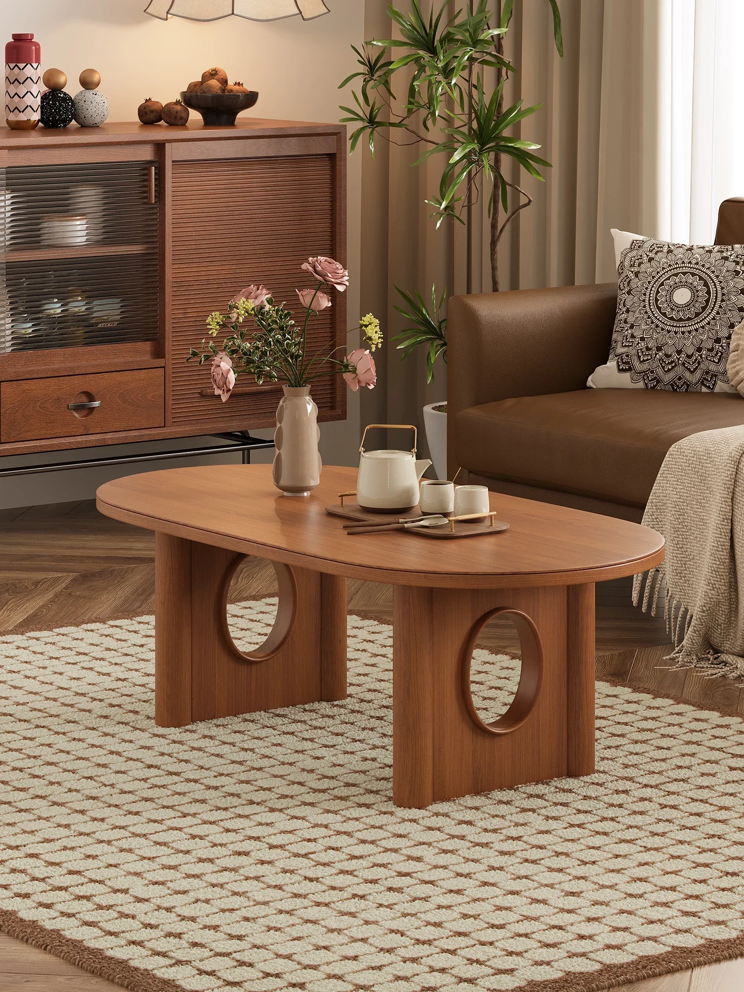Simple log style coffee table, artistic style home living room tea table storage tea table, French minimalist small table