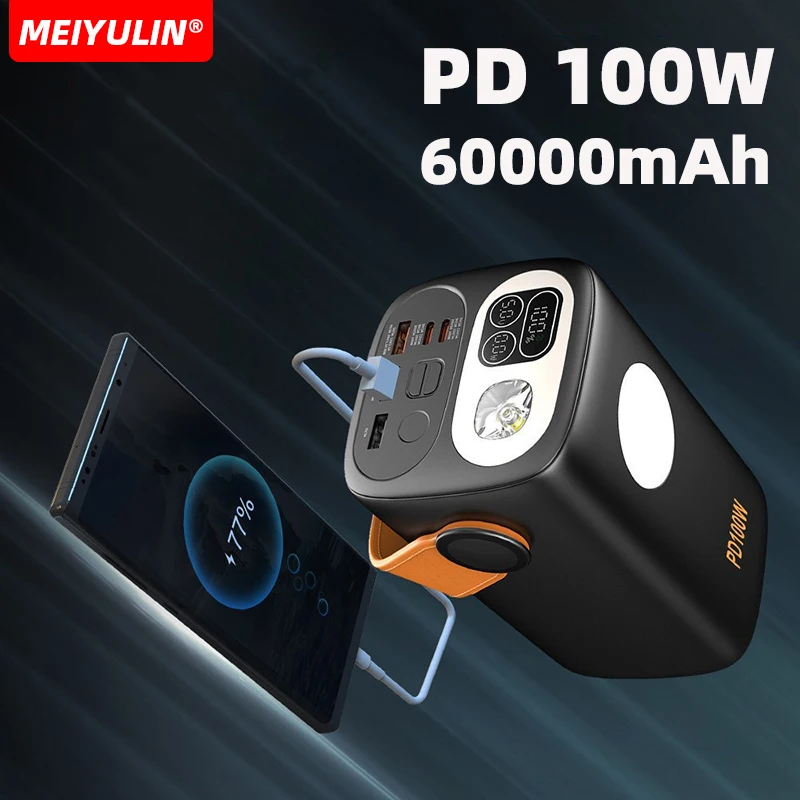 شحن سريع PD100W قوة البنك 60000mAh سعة كبيرة USB C شاحن بطارية احتياطية خارجي آيفون 16 شاومي سامسونج المحمول