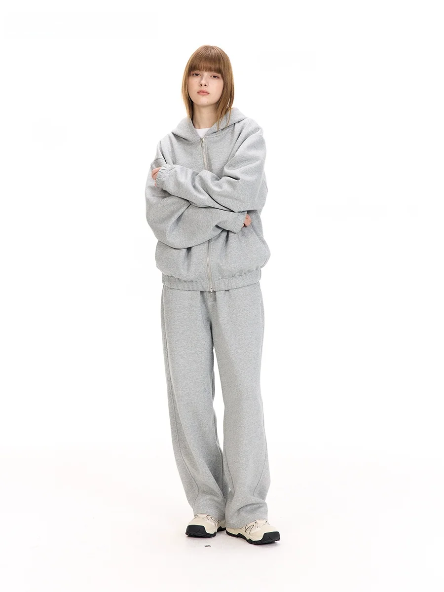 بنطلون رياضي فضفاض للرجال باللون الرمادي ذو طبقة هوائية من القطن كاجوال للخريف والشتاء، ماركة شبابية عصرية، علاج حراري مجاني