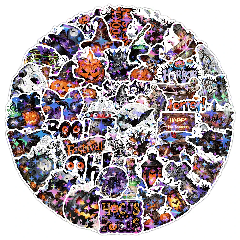 10/30/50pcs Laser Style Pumpkin Skull Gothic Stickers Halloween Decoration Decals Cool DIY Luggage Helmet Laptop Phone