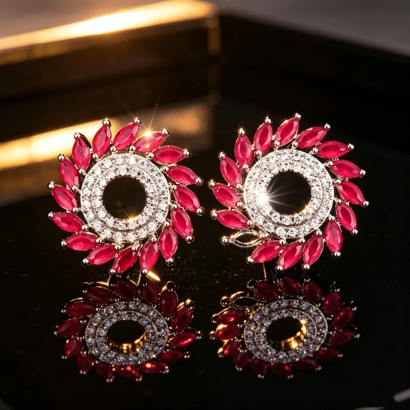 Europe and the United States cross-border light luxury copper inlaid zircon stud earrings women's full diamond horse eye design