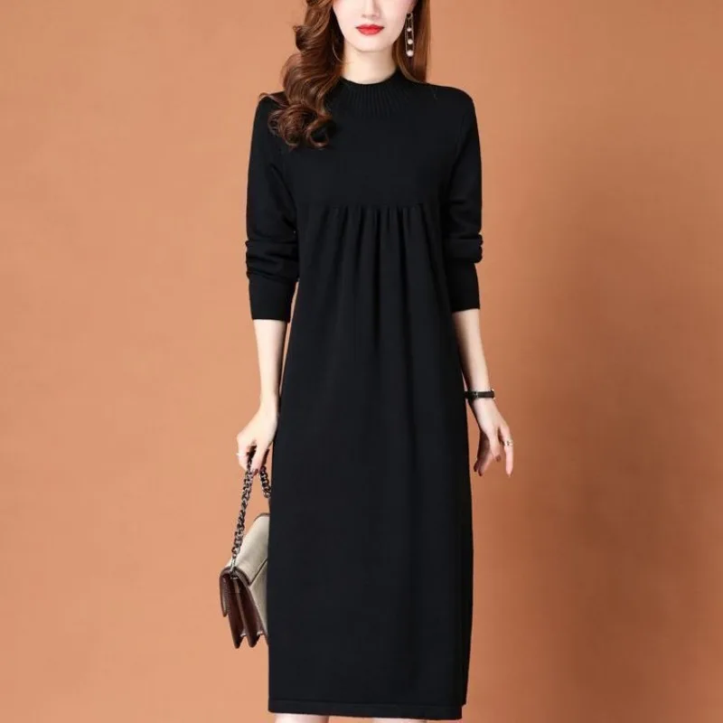 Vestido de malha feminino primavera outono novo estilo high-end camisola vestido outono casaco de malha saia de camadas internas