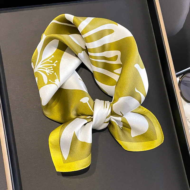 2025 mode 100% véritable foulard en soie 53cm carré Bandelet femmes soie tempérament petite écharpe cou enveloppe décorative imprimé foulards