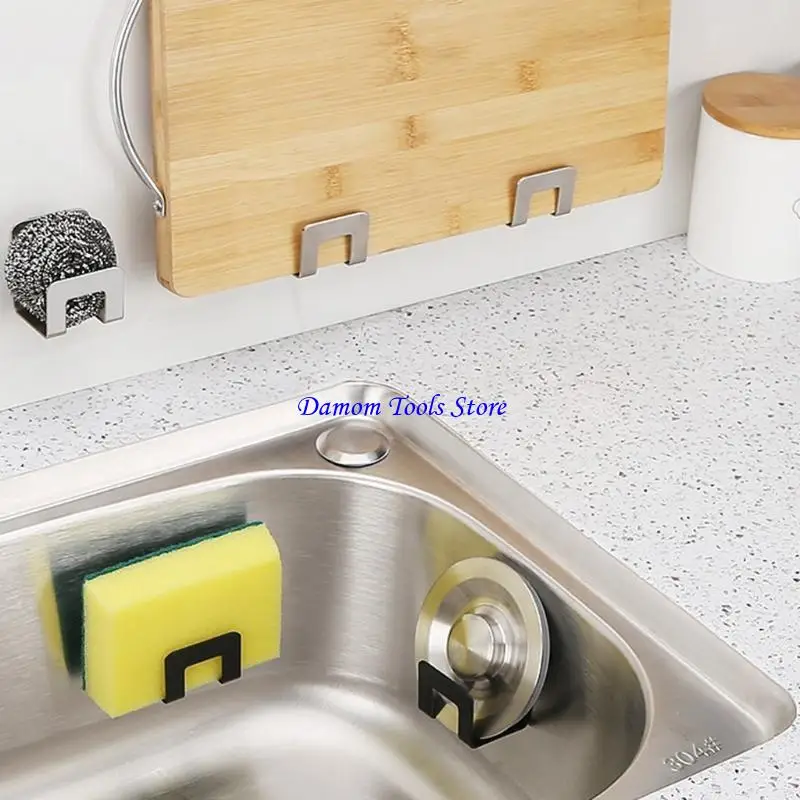 57BE 2 قطعة خطاف تخزين متعدد الوظائف حامل إسفنجي رف استنزاف المطبخ يُعلق على الحائط لوح تقطيع منظم سهل التركيب #4