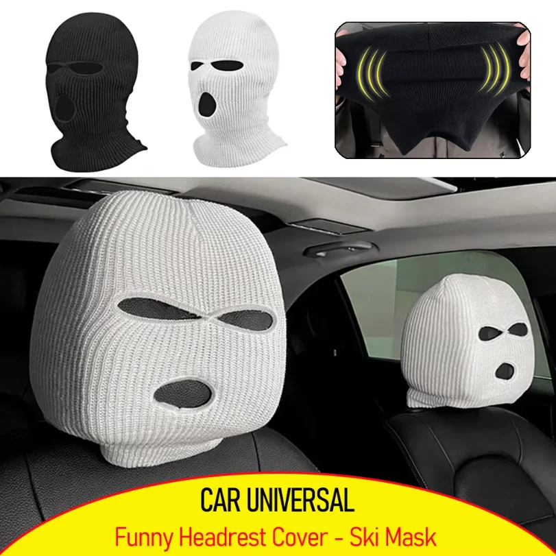 Universal Car Headrest Cover Funny Car Seat Face Mask Ski Mask Wrap Protection Vehicle Front Head Rest Protectors Accessories
