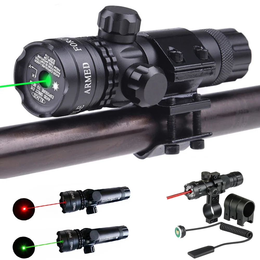 Tactical Hunting Red/Green Laser Dot Sight Adjustable 532nm Red Laser Pointer Rifle Gun Scope Rail Barrel Pressure Switch Mount