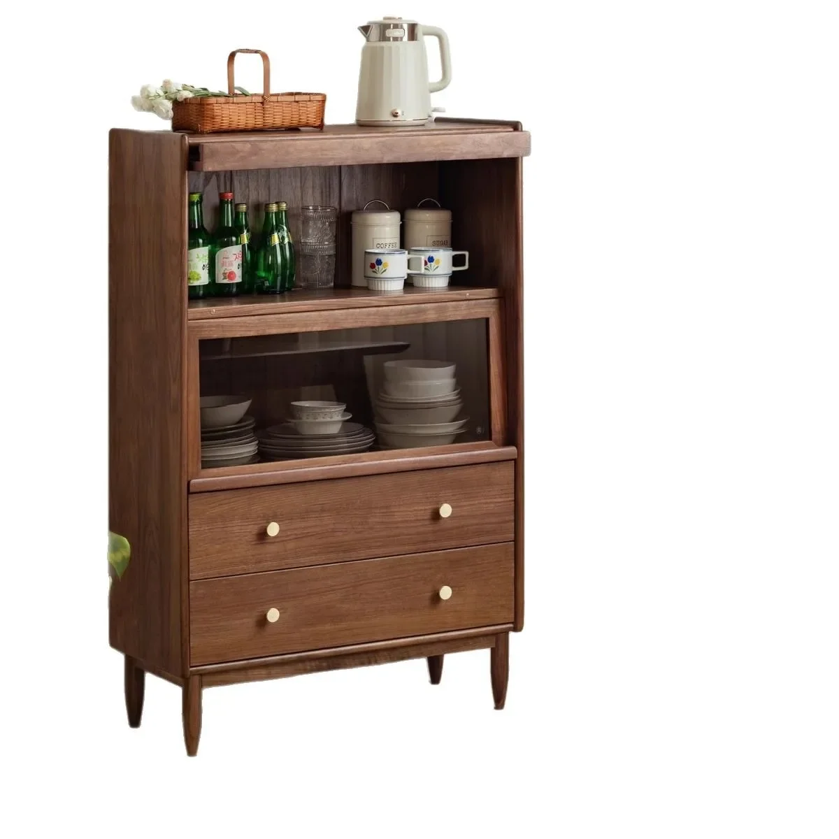 

Modern Simple Living Room Storage Locker Black Walnut Glass Wall Locker