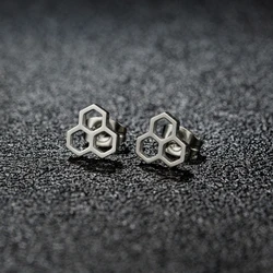 1 Pair Tiny Stainless Steel Honeycomb Earrings For Women Girl Hexagon Ear Stud Geometry Chemistry Molecular Stud Earring