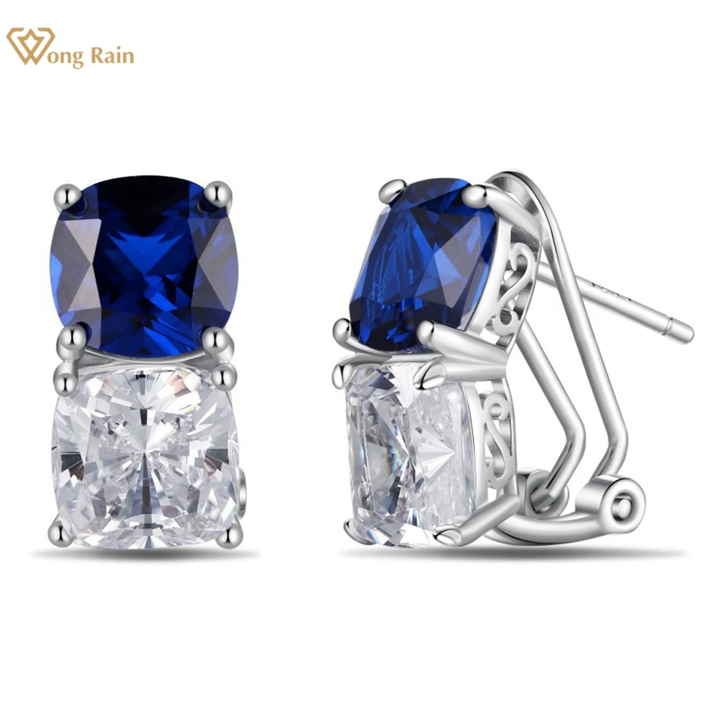 

Wong Rain 100% 925 Sterling Silver 8*8 MM Sapphire High Carbon Diamond Gemstone Studs Earrings for Women Fine Jewelry Wholesale