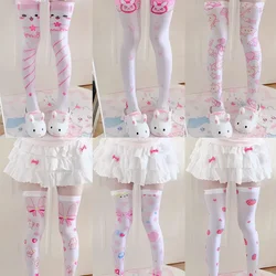 Anime Halloween Lolita Harajuku 3D Printed Sweet Kawaii Cat Stockings Women Cute Stockings White Tight High Over Knee Socks