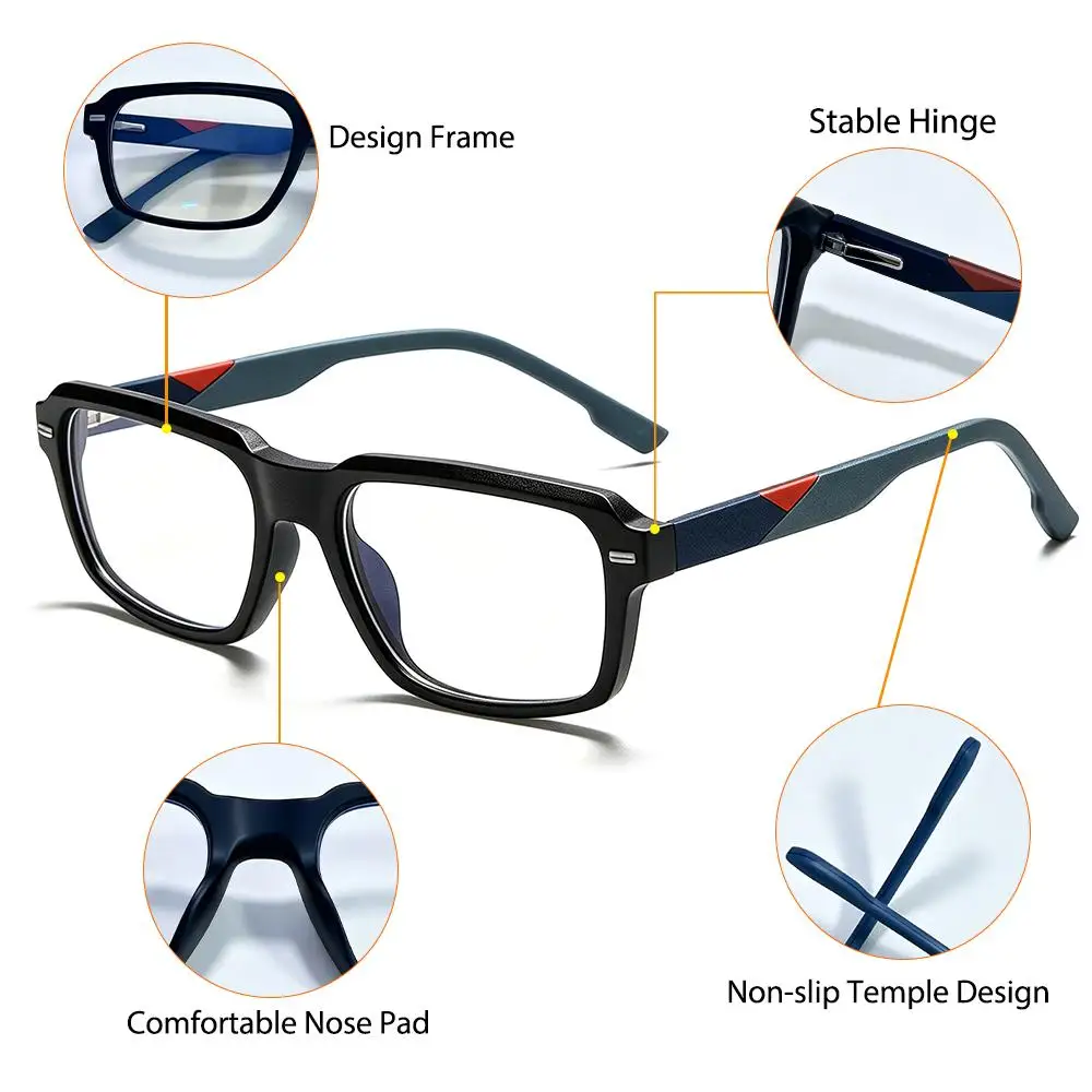CATERSIDE Klassische Herren-Anti-Blaulicht-Brille, Tr-90, quadratischer Rahmen, Silikon-Federscharnier, Damen-Computer-Lese-Schutzbrille – Detail 3