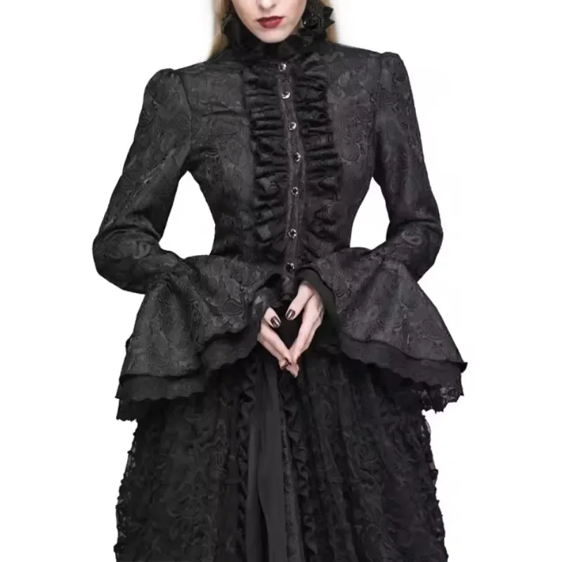 Halloween Costumes Medieval Stand Up Collar Gothic Lolita Blouse Royal Court Princess Flare Sleeve Steampunk Ruffle Shirt Tops