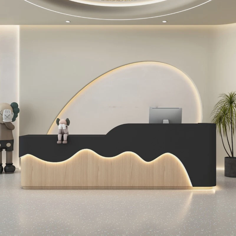 Aesthetic Design Reception Desks Display Curved Led Reception Desks Lights Company Mostrador De Tienda Commercial Furniture