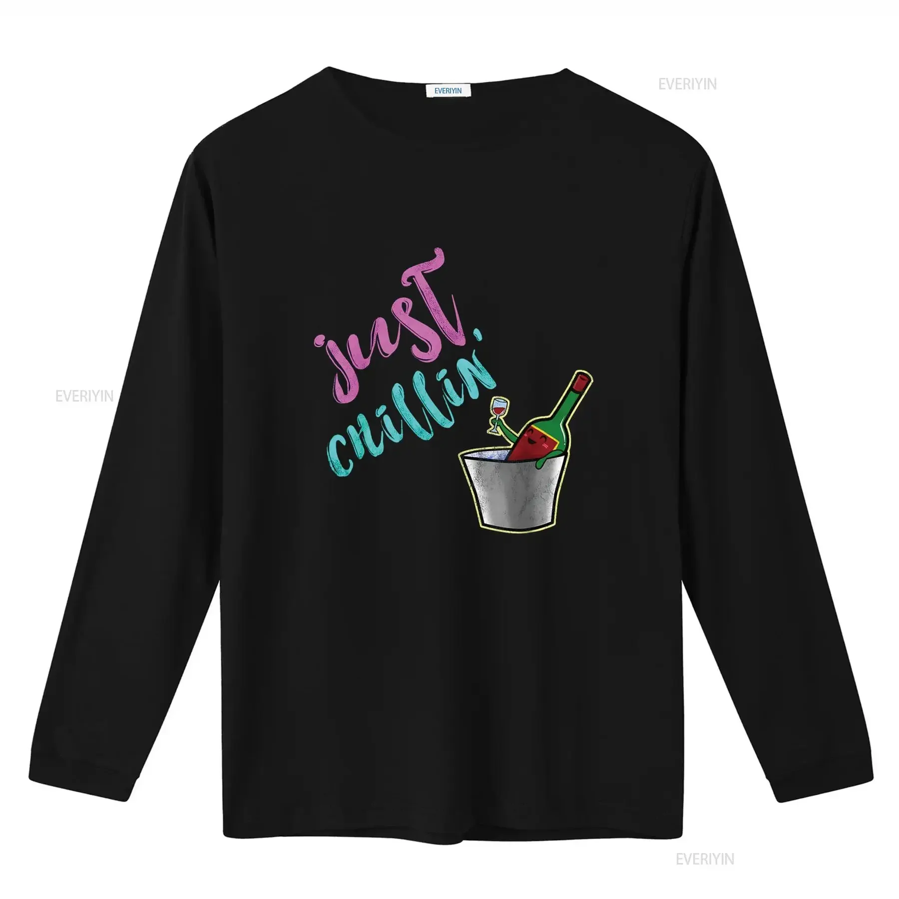 Funny Cute Just Chillin Wine Bottle T Shirt vintage Washed Versatile graphic Comfortable Breathable Unisex Casual streetwear view 3