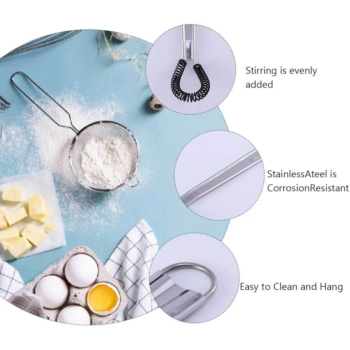 

4Pcs Manual Stainless Steel Silicone Spring Whisk Kitchen Mixer for Baking Eggs Cream Juice Metal