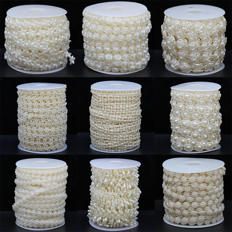 1/5meters Flatback Ivory Pearl beads chain trim Sewing Applique For Clothes sash headband DIY Craft Wedding Decora Multi-styles