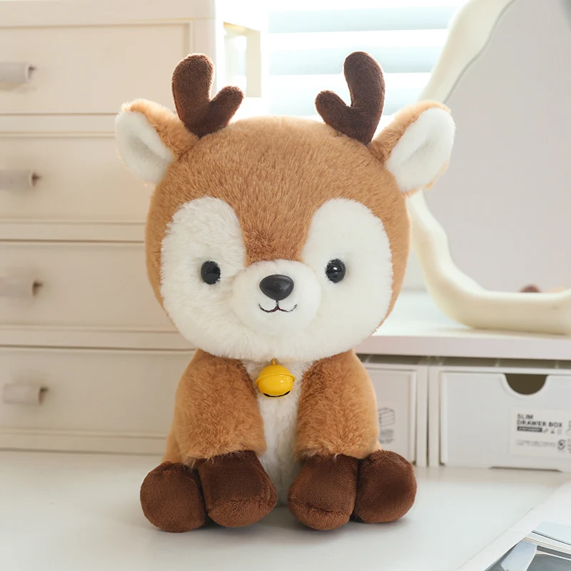Christmas Elk Soft Plush Toys Bell Deer Stuffed Plush Animal Desktop Ornament Merry Christmas Home Decors For Kids Gifts