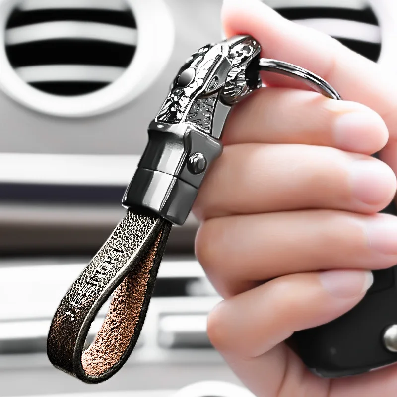 Luxury Leapard head  Car Key Chain Cowhide Leather Keychain  Metal  KeyRing For Jaguar Car Key Pendant Holiday Party Gifts