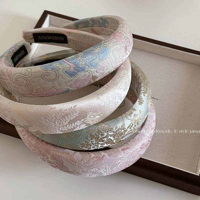 New Chinese Embroidery Headband Female Chinese Style Jacquard Headband Elegant Hairhoop High Skull Top Hair Band VintageHeadwear