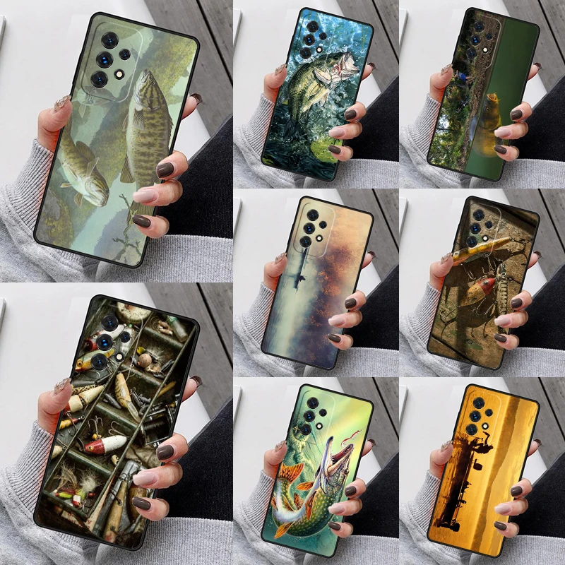 Bass Fishing Lake Fisherman Phone Case For Samsung Galaxy S23 S21 S20 FE S24 S22 Ultra Note20 S10 S9 S8 Plus A40 A52 A12 A13 A53