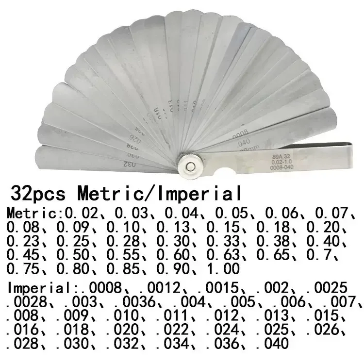 Image of 32/26/25/20 Blatt-Spaltlehre, metrisch, 0,02-1 mm / 0,0008-0,040 Zoll, Messwerkzeug zur Ventiljustierung von Motoren