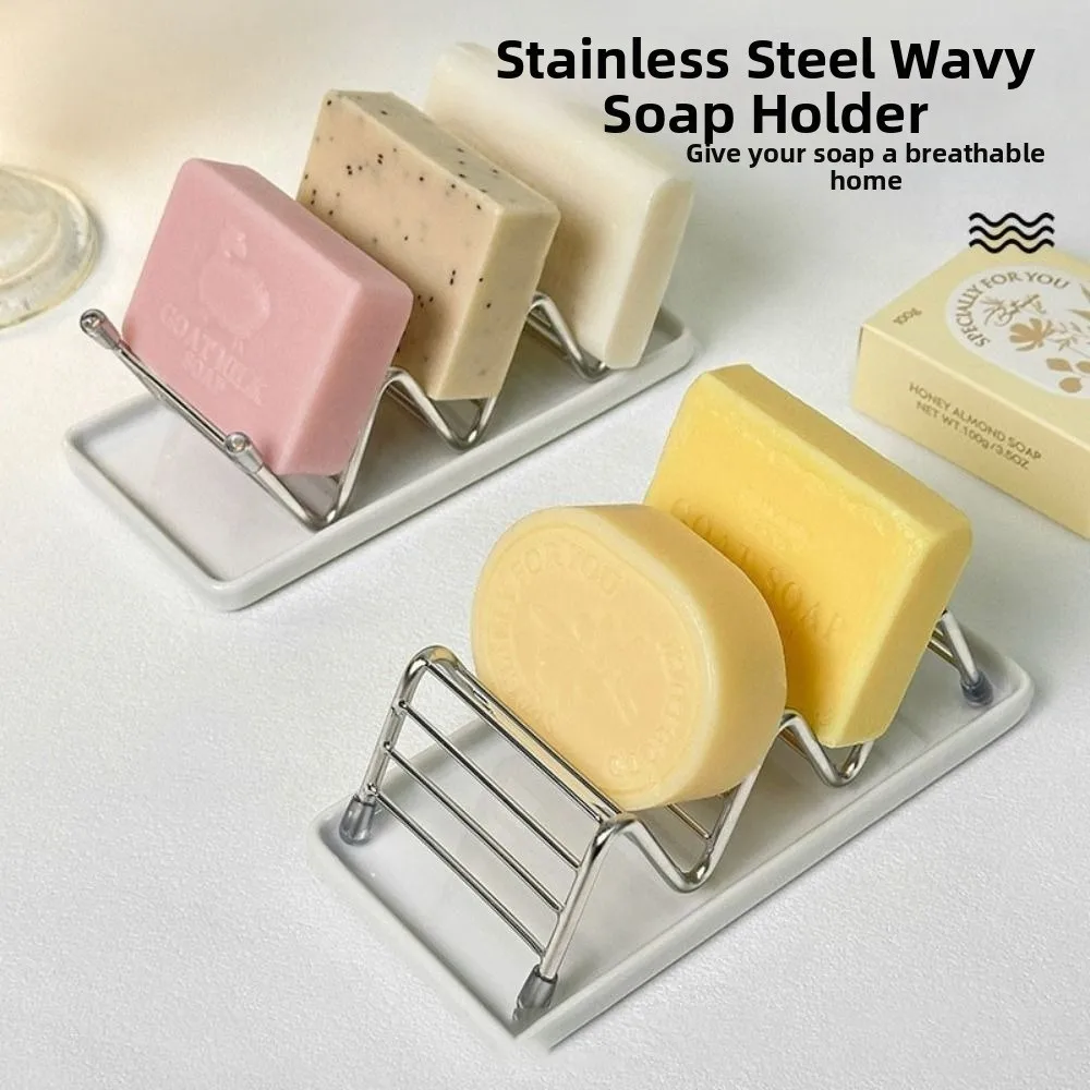 Stainless Steel W-Shaped Soap Holder Non-slip Space Saving Soap Dish W-Shaped Drain Tray Soap Storage Rack Sink Countertop