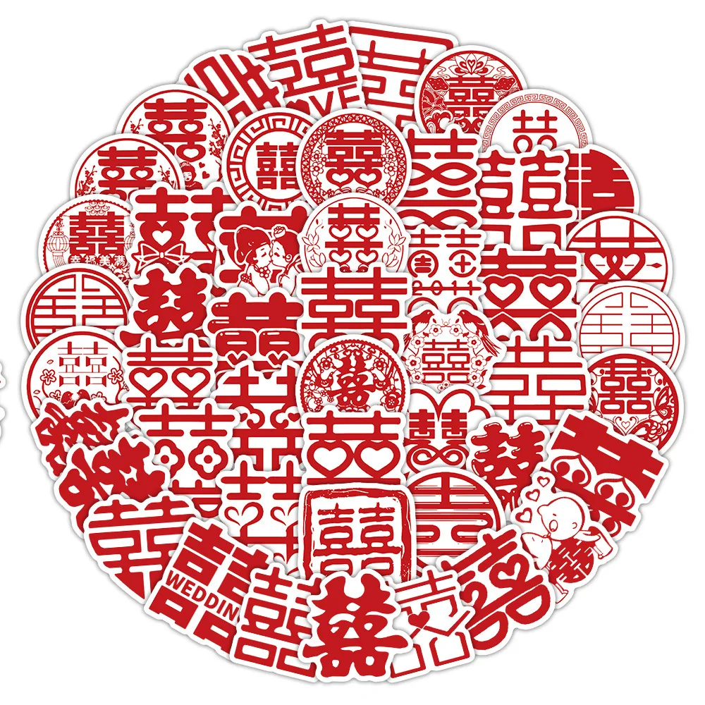 

10/80PCS Paper Cutting Creativity Stickers Chinese Style Happiness Graffiti Decals Red Festive Decoration Laptop Guitar Bike Toy