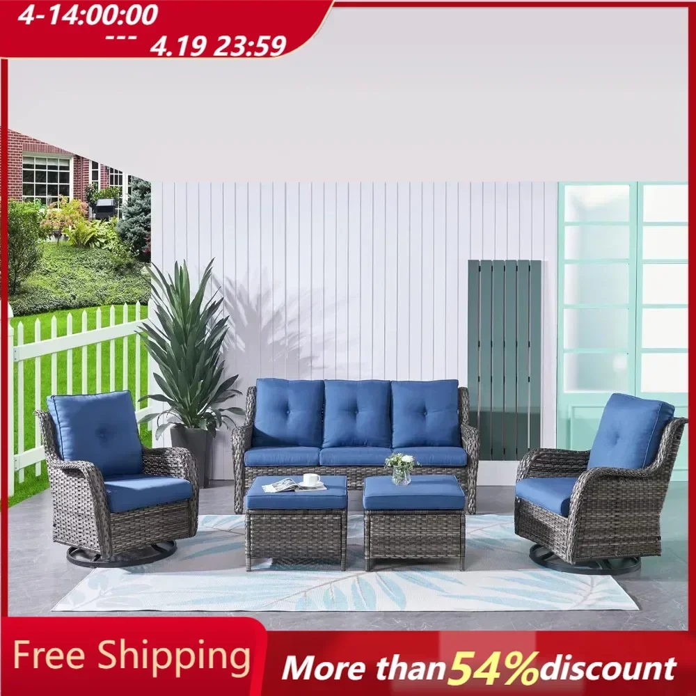 

Garden Sofas 5 Pieces Outdoor Furniture Set Wicker Outdoor Sectional Couch with Patio Swivel Rocking Chairs，Garden Sofas