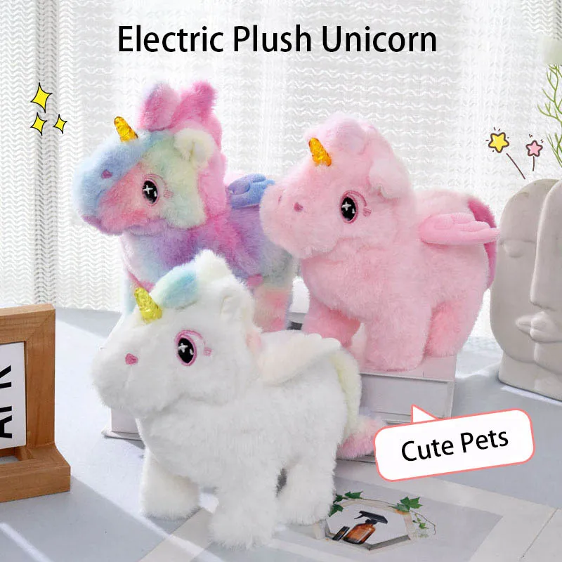 

New Cute Unicorn Electric Walking Plush Toy Simulation With Lights Cartoon Unicorn Electric Pet Children Birthday Gift Toys
