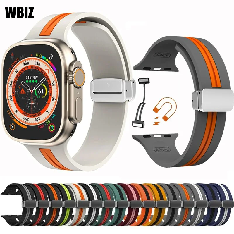 Magnetic Strap for Apple Watch Bands Ultra 2 44mm 45mm 49mm 40mm 41mm 42mm 38mm Silicone Bracelet iWatch Series 7 8 9 se 6 5 3 1