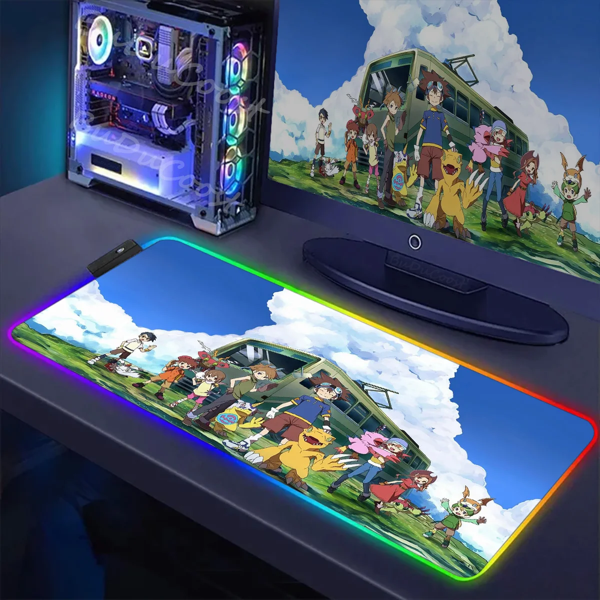 RGB Mouse Pad Anime Digimons Pc Gamer Keyboard Desk Mat XXL LED Glowing Mice Mat Rubber Gaming Accessories Computer Mausepad DIY