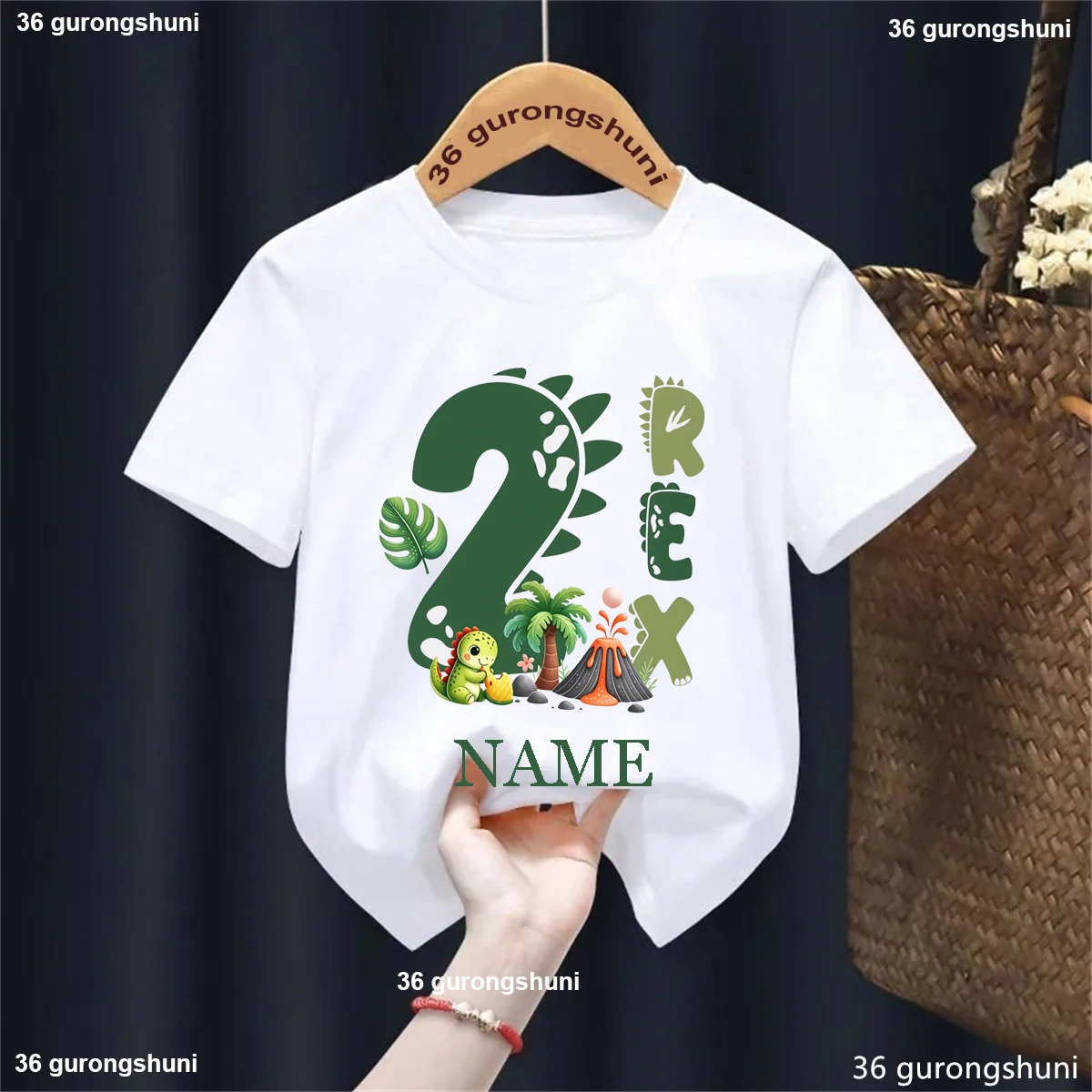 Personalized Name Birthday Boys T-Shirt Transportation/Dinosaur-Themed 2nd Birthday Party Clothing Summer Casual Tshirt Top Gift