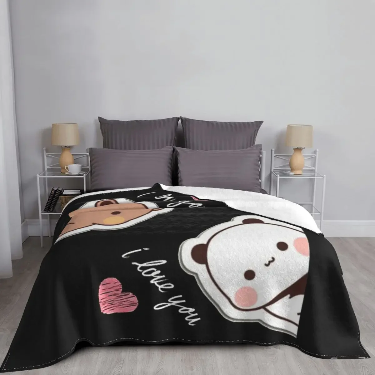 I Love You Bear And Panda Dudu And Bubu Blanket Bedspread On The Bed Outdoor Sofa Bed