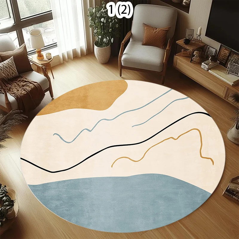 Modern Geometric Round Carpet Minimalist Abstract Pattern Home Decor Area Rug Soft Non-slip Floor Mat for Living Room Bedroom