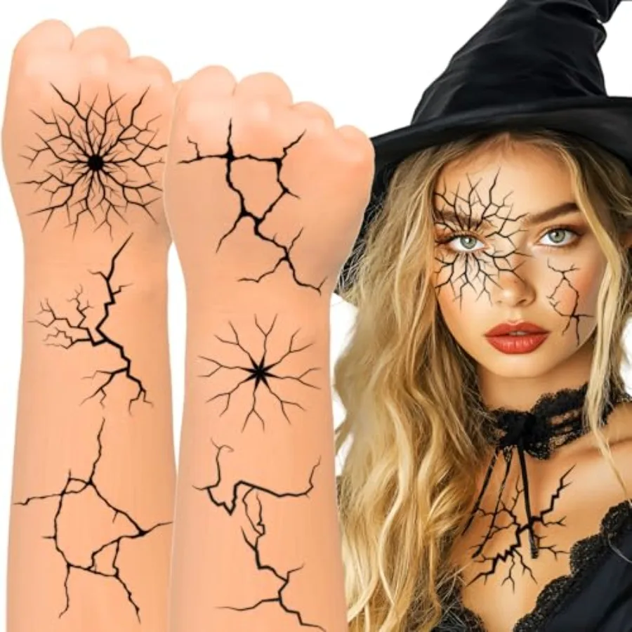 8 Sheets Halloween Cracked Skin Temporary Tattoos 8 large size sheets with realistic crack effects for Halloween makeup, costum