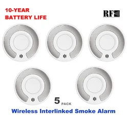 밀폐형 10 년 배터리 포함 무선 연동 연기 경보, 무선 연동 연기 감지기, CE EN 14604, VS03F,5 팩