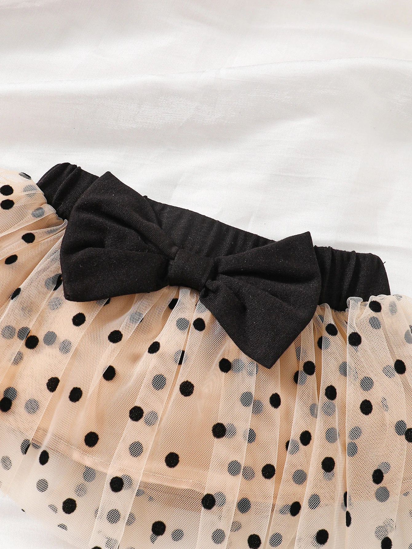 Black Temperament Baby Girl Three-Piece Set Gauze Polka Dot Design Sense Of Small Skirt + Solid Color Round Neck Triangle Dress