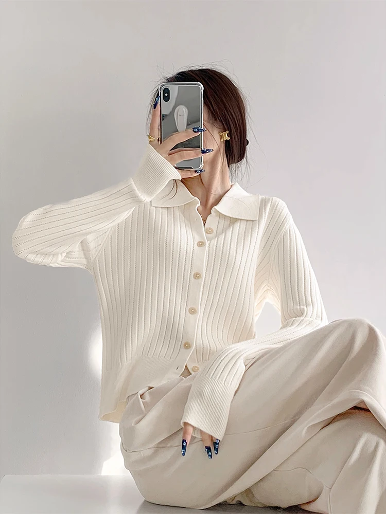 

Soft Neck Knitted Cardigan Women's Spring Autumn Outerwear Retro Short Top Layering Base Layer Sweater Coat Winter