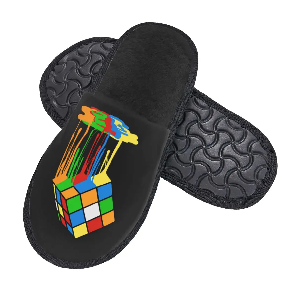 Custom Melted Cube Rubiks Cozy Scuff Memory Foam Slippers Women Geometric Math Magic Hotel House Shoes