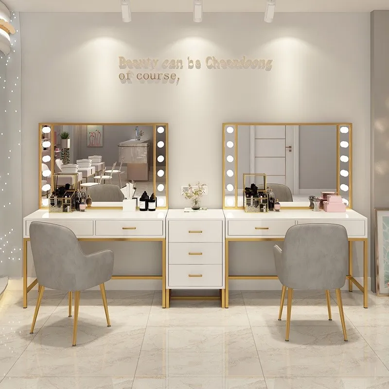 

Light luxury studio dressing table with lamp wedding shop beauty salon dressing table makeup artist makeup table store use