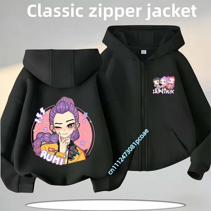 KP Op Hun Ters Zipper Hoodie Cartoon Girls Coat Fashion Thin Clothes Purple Autumn Hoodie Jacket Kids Anime Sweatshirt Gift