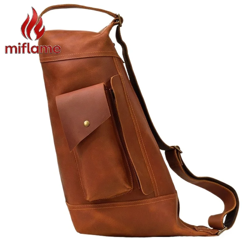 

Men's Vintage Chest Bag Crazy Horse Cowhide Leather Sling Bag Crossbody ShoulderPack Large Capacity Multifunctional