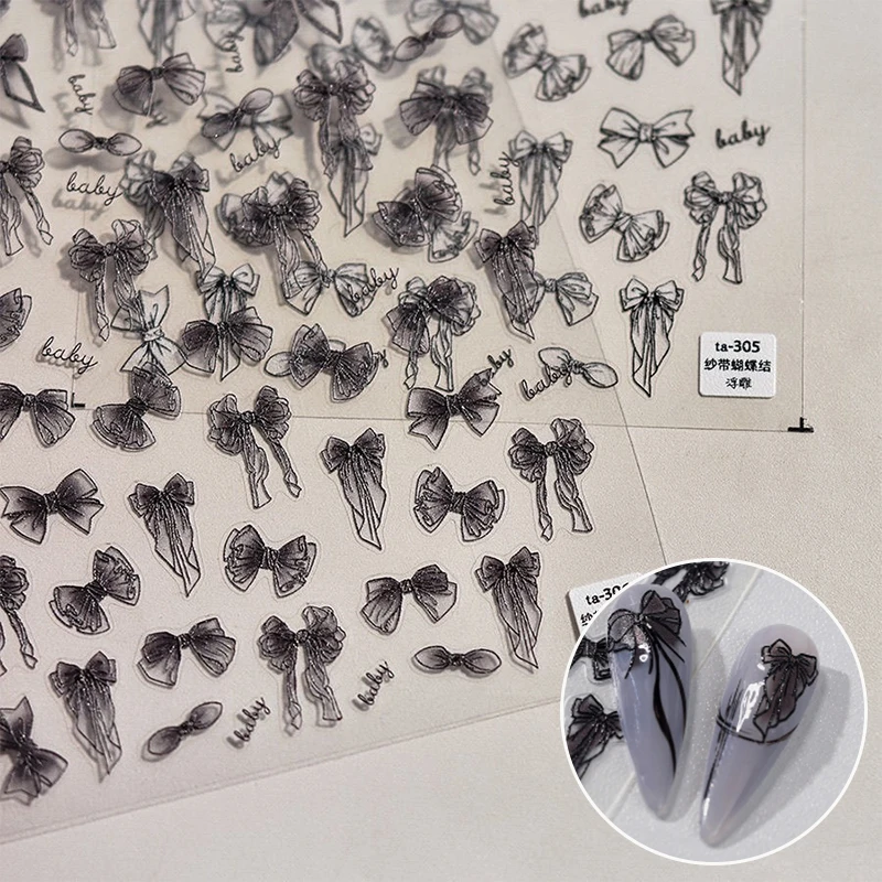 

Наклейки для ногтей с галстуком-бабочкой, длинная лента с бантом, самоклеящиеся украшения для дизайна ногтей, наклейки для маникюра, сделай сам, нерегулярный слайдер
